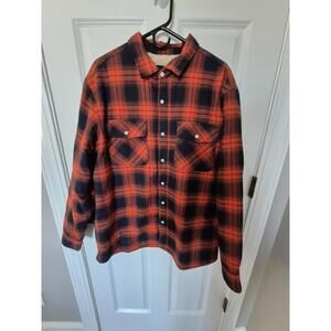 Tacvasen Men's Outdoor Red,Black Sherpa Lined Shacket,Lg Button down Heavy,Warm